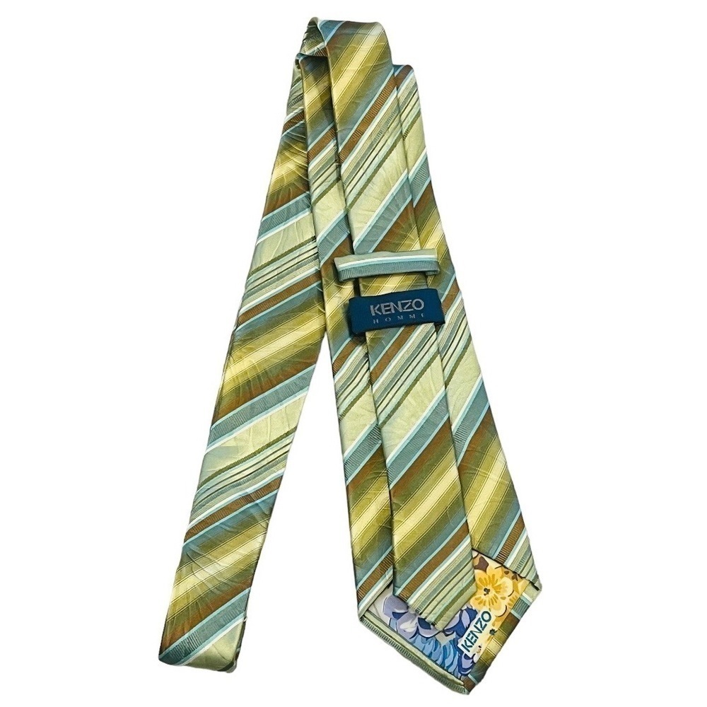 KENZO Textured 100% Silk Green Yellow Neck Tie